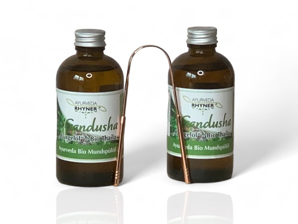 2x Bio Gandusha-Mundziehöl 250ml + 1x Zungenreiniger/Zungenschaber im Set